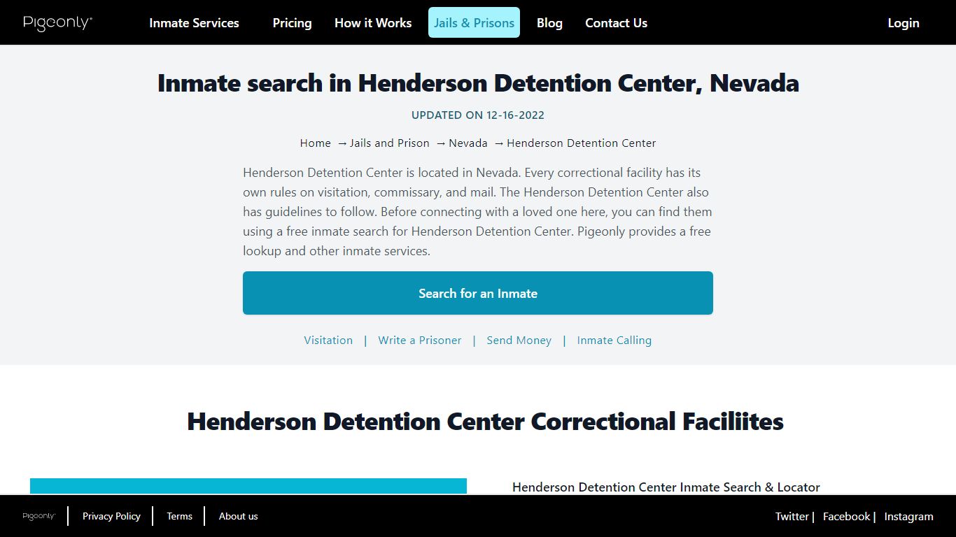 Inmate Search Henderson Detention Center, Nevada | Pigeonly
